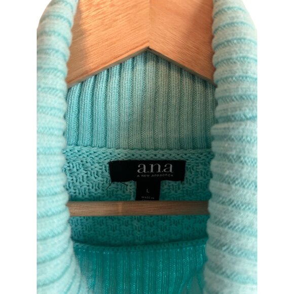 A.n.a Cable Knit Blue Aqua Turtleneck Sweater Chunky Pullover Women's Size L - Picture 2 of 5